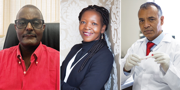 LtoR Wits Profs Tamiru Abiye Selo Ndlovu and Shabir Madhi won NSTF South32 research awards in July 2022